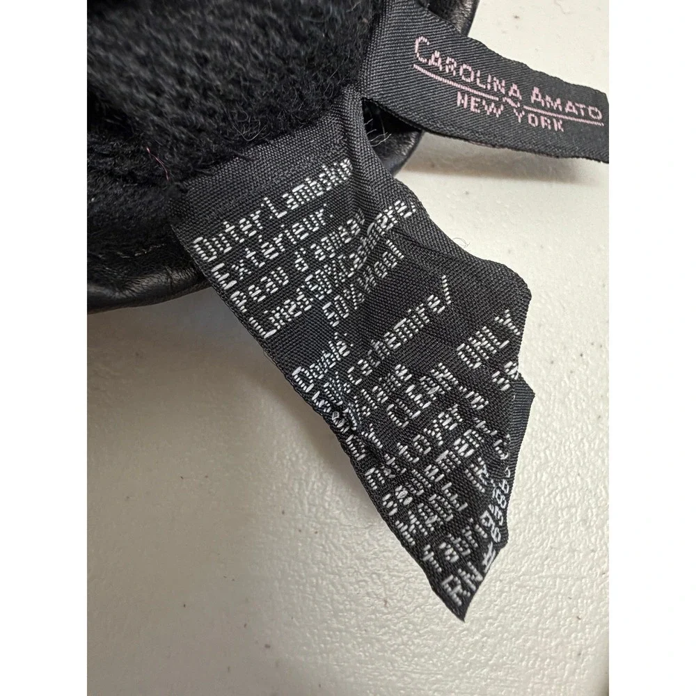 Carolina Amato Black Lambskin Leather Cashmere Wool Fingerless Buckle Gloves